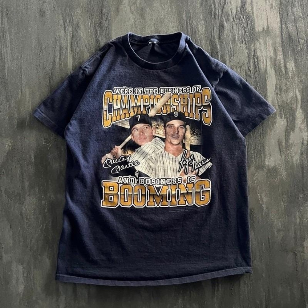 Vintage New York Yankees Shirt Mens Medium Blue 2000s Mickey Mantle‎ Roger Maris